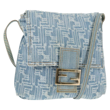FENDI Zucca Canvas Mamma Baguette Shoulder Bag Denim Blue Gold Auth hk2972V