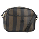FENDI Pecan Canvas Shoulder Bag PVC Black Brown gold Auth hk2973-1