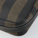 FENDI Pecan Canvas Shoulder Bag PVC Black Brown gold Auth hk2973-14