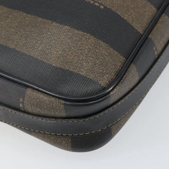 FENDI Pecan Canvas Shoulder Bag PVC Black Brown gold Auth hk2973