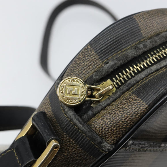 FENDI Pecan Canvas Shoulder Bag PVC Black Brown gold Auth hk2973