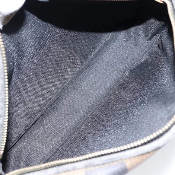 FENDI Pecan Canvas Shoulder Bag PVC Black Brown gold Auth hk2973