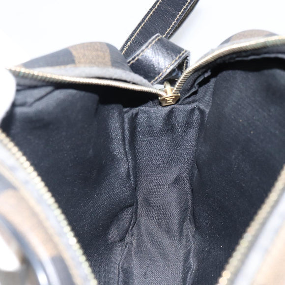 FENDI Pecan Canvas Shoulder Bag PVC Black Brown gold Auth hk2973