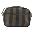 FENDI Pecan Canvas Shoulder Bag PVC Black Brown gold Auth hk2973-13