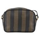 FENDI Pecan Canvas Shoulder Bag PVC Black Brown gold Auth hk2973-2