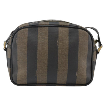 FENDI Pecan Canvas Shoulder Bag PVC Black Brown gold Auth hk2973 - 0