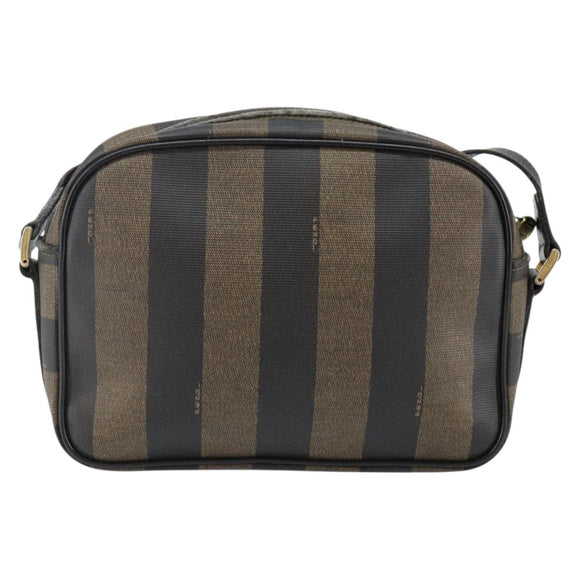 FENDI Pecan Canvas Shoulder Bag PVC Black Brown gold Auth hk2973