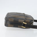 FENDI Pecan Canvas Shoulder Bag PVC Black Brown gold Auth hk2973-3