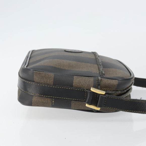 FENDI Pecan Canvas Shoulder Bag PVC Black Brown gold Auth hk2973
