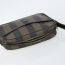 FENDI Pecan Canvas Shoulder Bag PVC Black Brown gold Auth hk2973-6