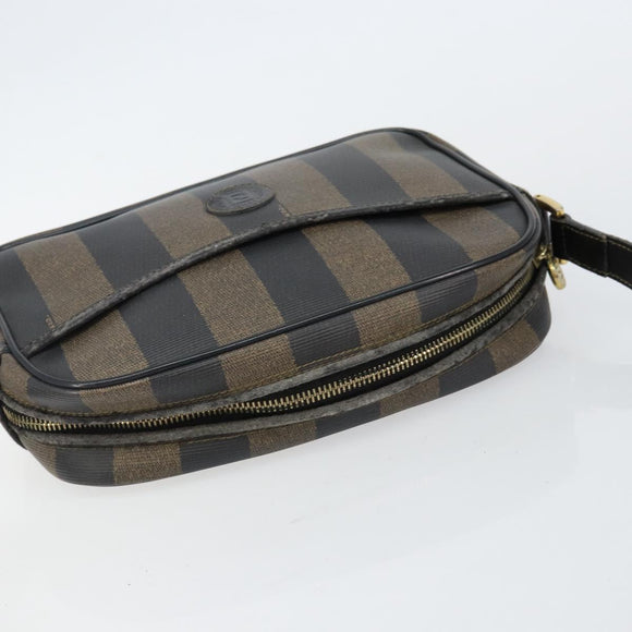 FENDI Pecan Canvas Shoulder Bag PVC Black Brown gold Auth hk2973