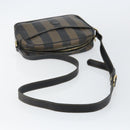 FENDI Pecan Canvas Shoulder Bag PVC Black Brown gold Auth hk2973-7