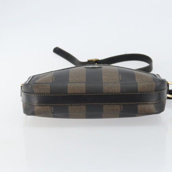 FENDI Pecan Canvas Shoulder Bag PVC Black Brown gold Auth hk2973