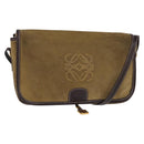 LOEWE Anagram Shoulder Bag Suede Leather Beige Gold Auth hk2979-1