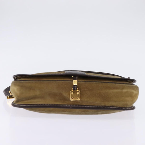 LOEWE Anagram Shoulder Bag Suede Leather Beige Gold Auth hk2979