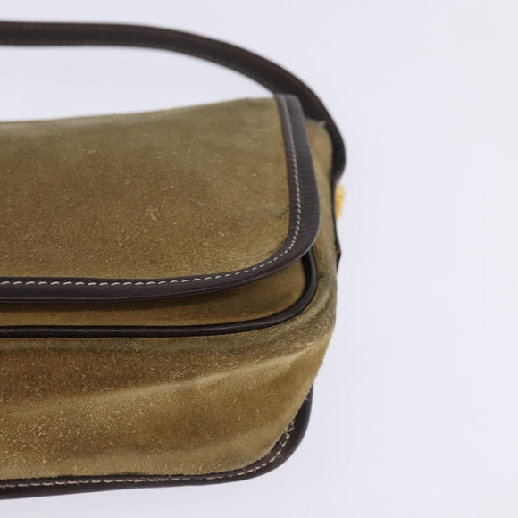 LOEWE Anagram Shoulder Bag Suede Leather Beige Gold Auth hk2979