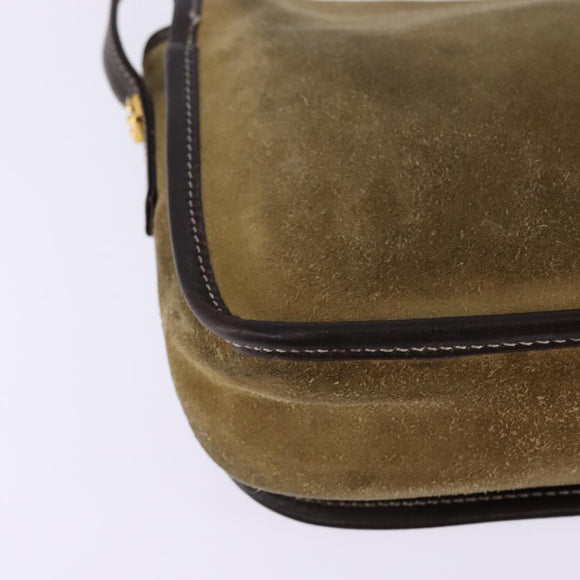 LOEWE Anagram Shoulder Bag Suede Leather Beige Gold Auth hk2979