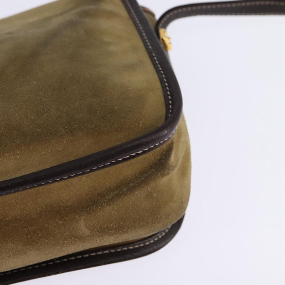 LOEWE Anagram Shoulder Bag Suede Leather Beige Gold Auth hk2979