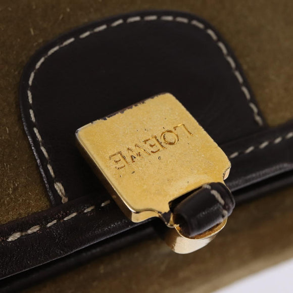 LOEWE Anagram Shoulder Bag Suede Leather Beige Gold Auth hk2979