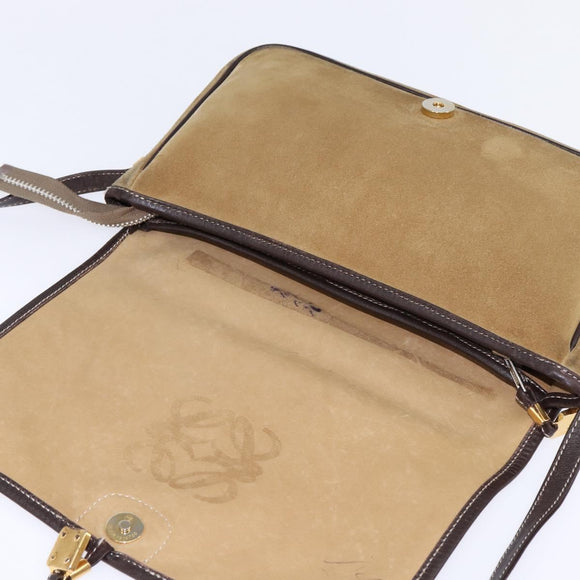 LOEWE Anagram Shoulder Bag Suede Leather Beige Gold Auth hk2979