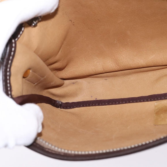 LOEWE Anagram Shoulder Bag Suede Leather Beige Gold Auth hk2979