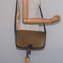 LOEWE Anagram Shoulder Bag Suede Leather Beige Gold Auth hk2979-21
