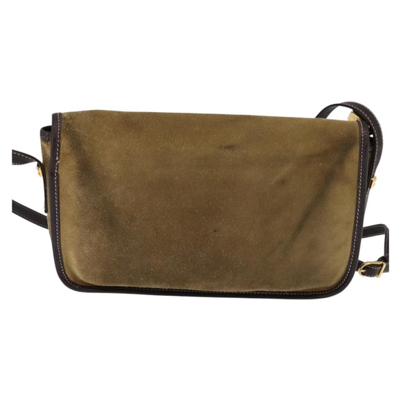 LOEWE Anagram Shoulder Bag Suede Leather Beige Gold Auth hk2979