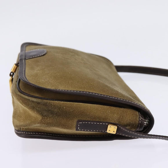 LOEWE Anagram Shoulder Bag Suede Leather Beige Gold Auth hk2979