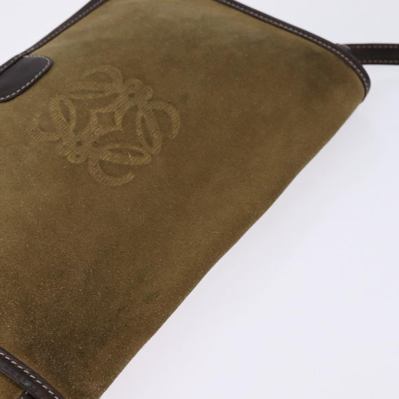 LOEWE Anagram Shoulder Bag Suede Leather Beige Gold Auth hk2979