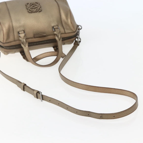 LOEWE Anagram Hand Bag Leather 2way Gold Auth hk2980