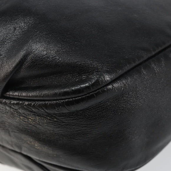 LOEWE Anagram Shoulder Bag Leather Black Gold Auth hk2981