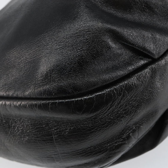 LOEWE Anagram Shoulder Bag Leather Black Gold Auth hk2981