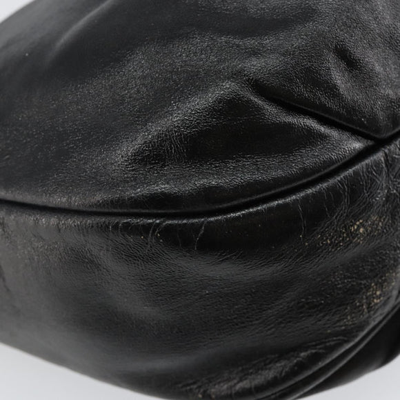 LOEWE Anagram Shoulder Bag Leather Black Gold Auth hk2981