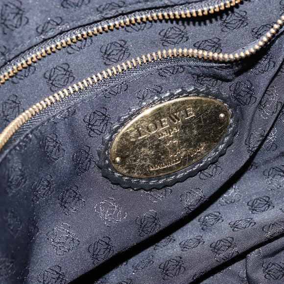 LOEWE Anagram Shoulder Bag Leather Black Gold Auth hk2981