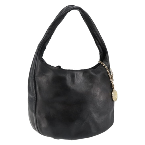 LOEWE Anagram Shoulder Bag Leather Black Gold Auth hk2981