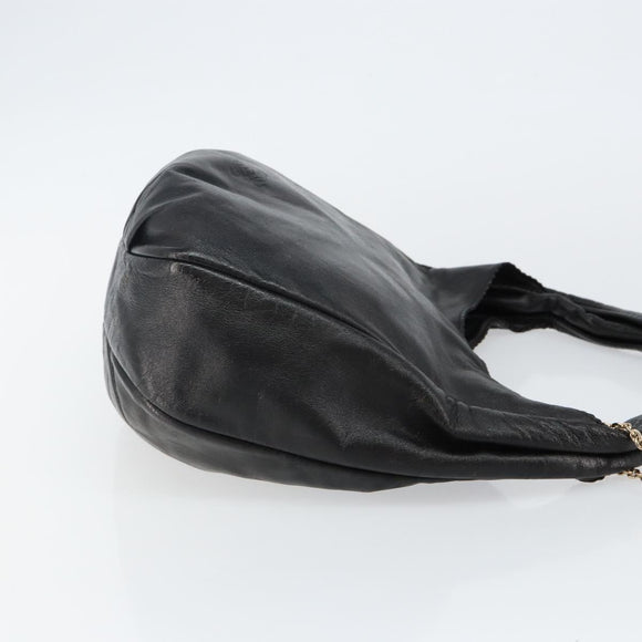 LOEWE Anagram Shoulder Bag Leather Black Gold Auth hk2981