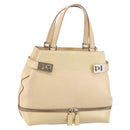 Salvatore Ferragamo Gancini Hand Bag Leather Beige Silver Auth hk2982-1