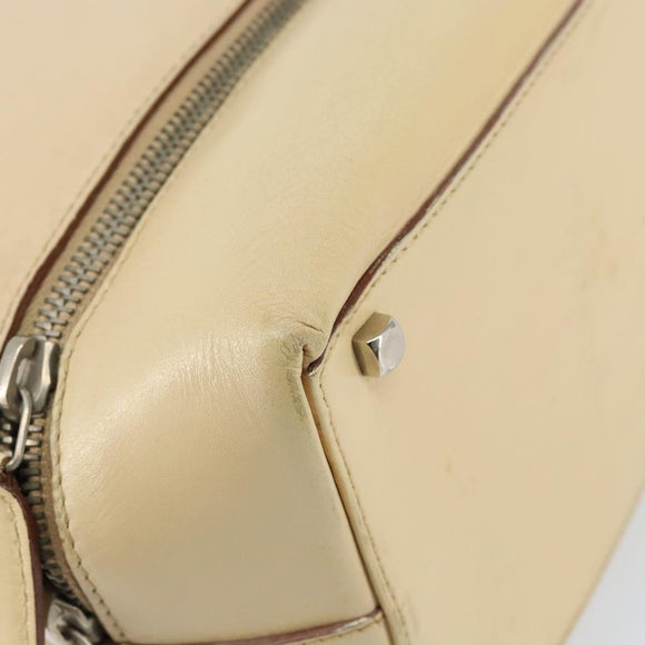 Salvatore Ferragamo Gancini Hand Bag Leather Beige Silver Auth hk2982