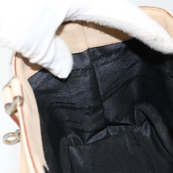 Salvatore Ferragamo Gancini Hand Bag Leather Beige Silver Auth hk2982