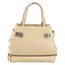 Salvatore Ferragamo Gancini Hand Bag Leather Beige Silver Auth hk2982-2