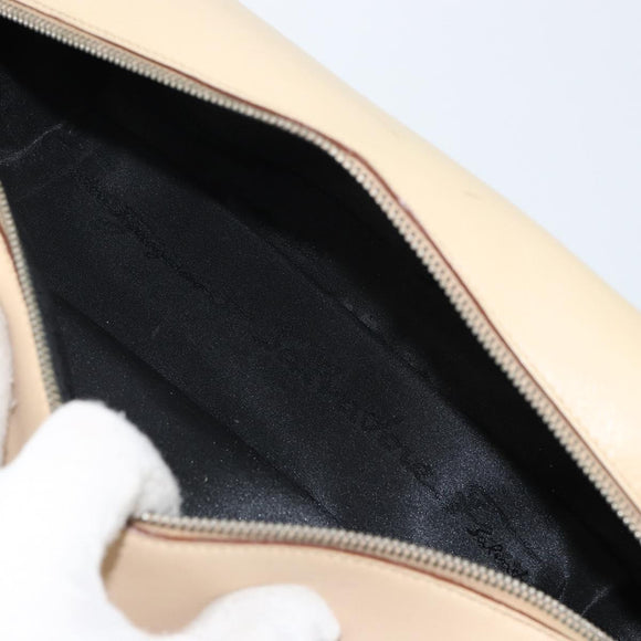 Salvatore Ferragamo Gancini Hand Bag Leather Beige Silver Auth hk2982