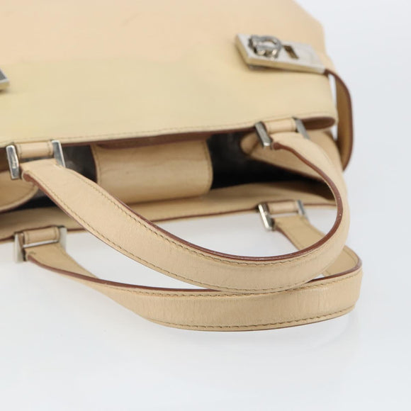 Salvatore Ferragamo Gancini Hand Bag Leather Beige Silver Auth hk2982