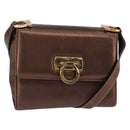 Salvatore Ferragamo Gancini Shoulder Bag Leather Brown Gold Auth hk2983-1