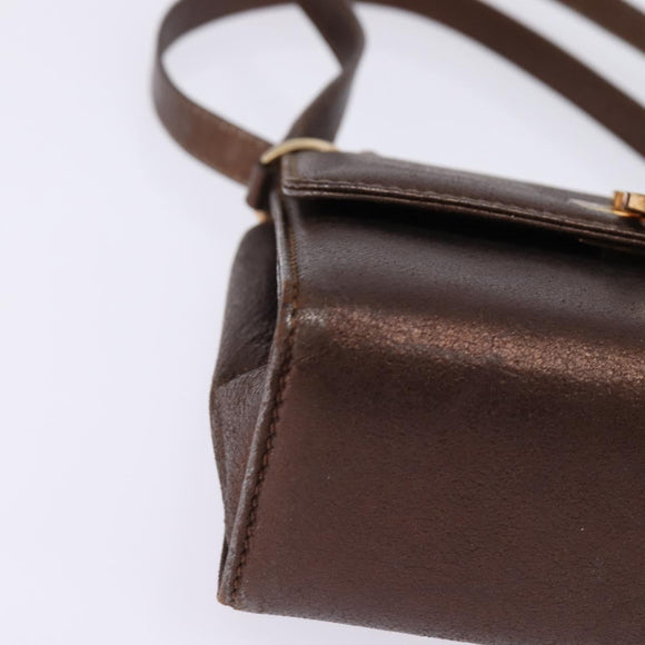 Salvatore Ferragamo Gancini Shoulder Bag Leather Brown Gold Auth hk2983