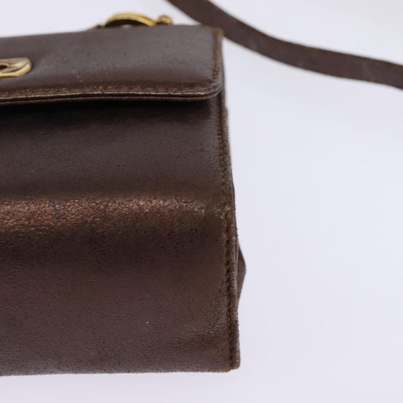 Salvatore Ferragamo Gancini Shoulder Bag Leather Brown Gold Auth hk2983