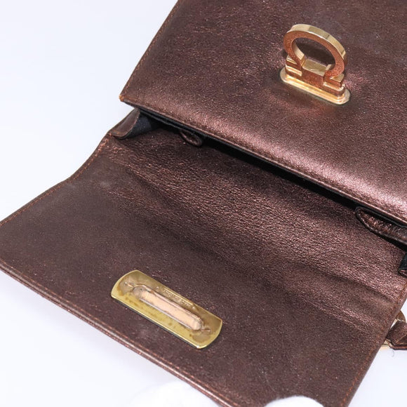 Salvatore Ferragamo Gancini Shoulder Bag Leather Brown Gold Auth hk2983
