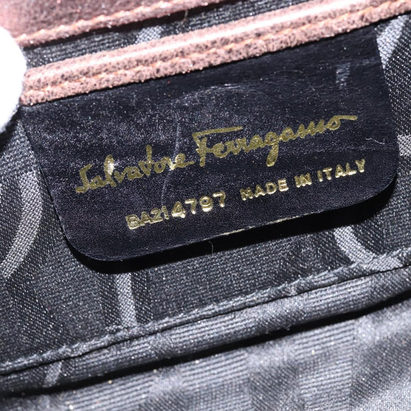 Salvatore Ferragamo Gancini Shoulder Bag Leather Brown Gold Auth hk2983