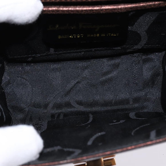 Salvatore Ferragamo Gancini Shoulder Bag Leather Brown Gold Auth hk2983