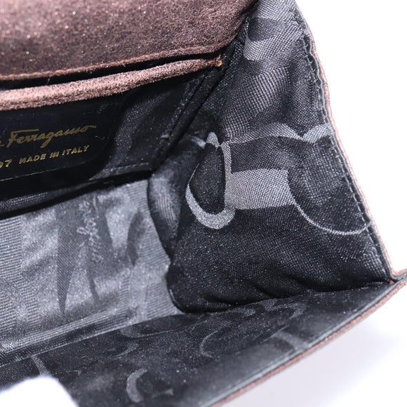 Salvatore Ferragamo Gancini Shoulder Bag Leather Brown Gold Auth hk2983