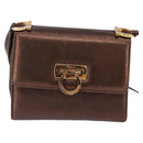 Salvatore Ferragamo Gancini Shoulder Bag Leather Brown Gold Auth hk2983-13